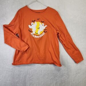 Holiday Editions Womens Orange Long Sleeve Ghost Fa Boo Lous Halloween TShirt XL